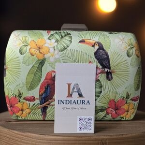 Tropical Print Clutch with Parrots